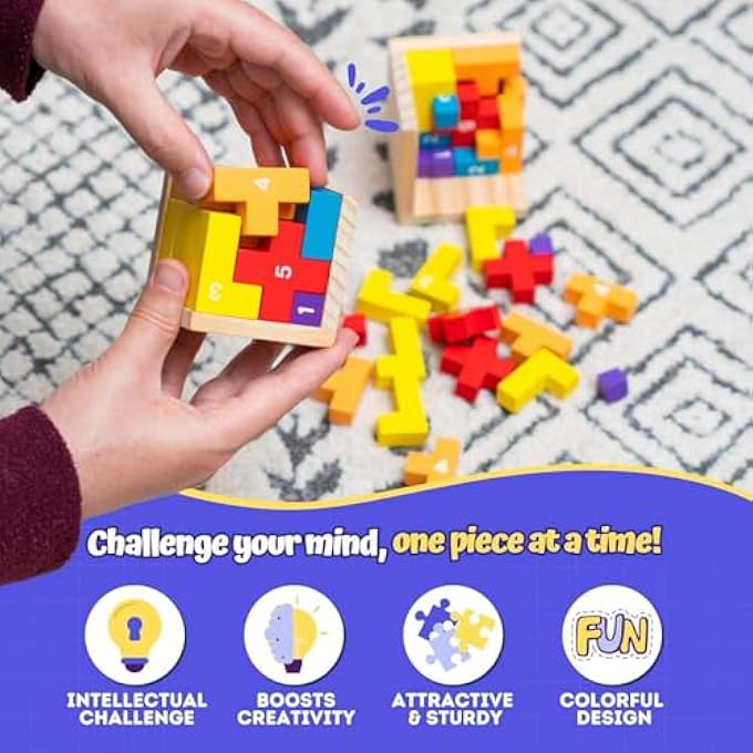 3D WOODEN BRAIN TEASER PUZZLES FOR KIDS T SHAPE WOODEN PUZZLE CUBE DESK PUZZLE EDUCATIONAL TOY WOODEN PUZZLES FOR OFFICE KIDS ADULT 3D BLOCK PUZZLE CUBES WOOD BLOCK PUZZLE 20PCS - Image 4